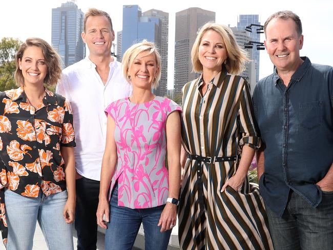 Brooke Boney, Tom Steinfort, Deb Knight, Georgie Gardner and Tony Jones front the new-look Today. Picture: Alex Coppel