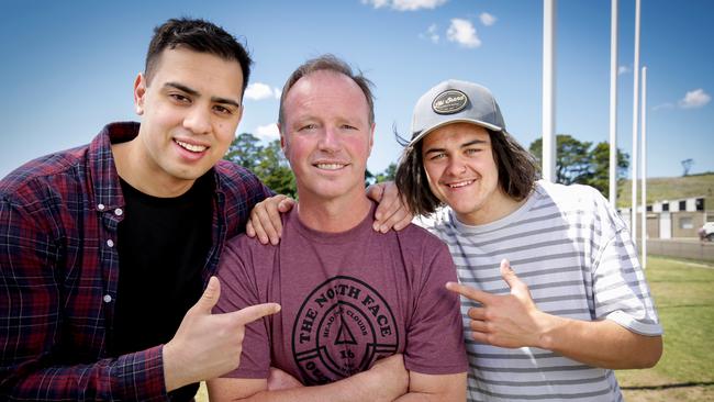 Tony Freeman with a grateful Adrian Dimech and Liam Birch. Picture: Nicole Cleary