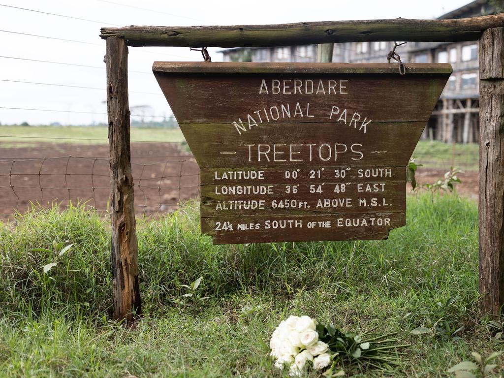 Flowers outside Treetops Hotel on September 10, 2022 in Nyeri, Kenya. Princess Elizabeth travelled to Treetops Hotel with her husband in early February 1952. Picture: Getty.