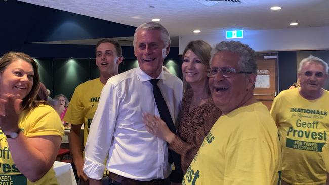 Member for Tweed Geoff Provest and his partner Kirstin Alexander celebrating him retaining the seat for the National Party.