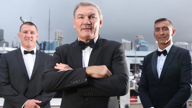 Cronulla greats (l-r) Paul Gallen, Gavin Miller and Mat Rogers on Friday night.