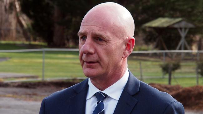 Tasmanian Premier Peter Gutwein speaks to the media at Huonville High School on August 6, 2020.