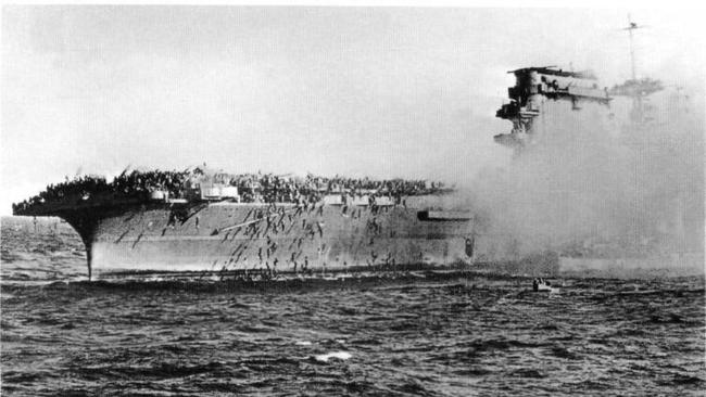 The USS Lexington in the Battle of the Coral Sea in 1942.