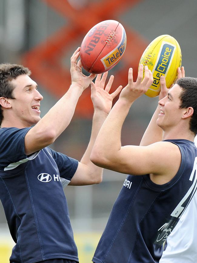 Jacobs favourites Michael Jamison and Mark Austin at Carlton training in 2009.