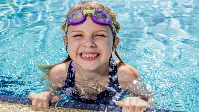 New nipper, Alyse Johnson, 7, at the Miami Aquatic Centre for the Kurrawa Surf Life Saving clubs sign on day. Picture: Jerad Williams