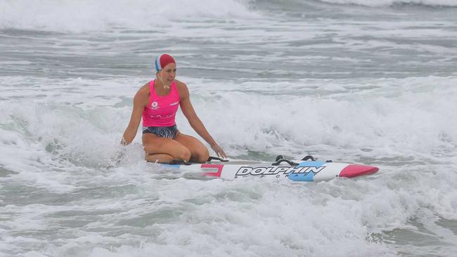 Meegan Hoare from Coffs Harbour Surf Life Saving Club won the 30-34 Female Ironwoman, Board Race and Surf Race at the NSW Championships at Swansea Belmont's Blacksmiths Beach. Picture: NSWSLS