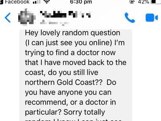 One of the messages the woman sent. Picture: Facebook