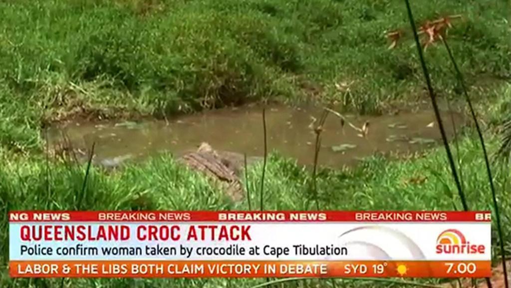 A terrified woman yelled "a croc's got me" before she disappeared