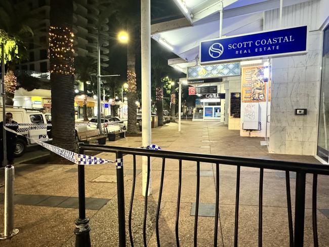 The crime scene on Orchid Avenue, Surfers Paradise where a 20-year-old man was allegedly stabbed on Sunday morning. Picture: Supplied.