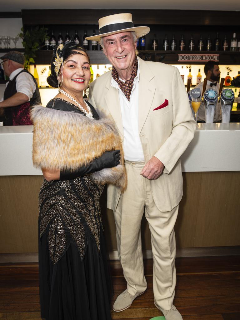 Performer Caroline Reddie with guest Colin Fitzgerald as Centro Italian Ristorante at Toowoomba Central Plaza opens with a Gatsby cocktail party, Friday, May 12, 2023. Picture: Kevin Farmer