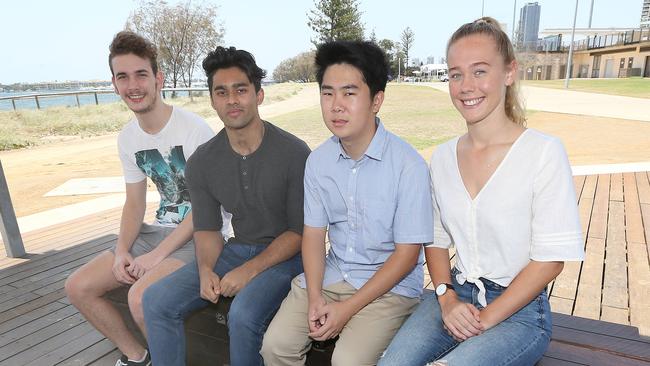 Pictured in Southport — OP1 recipients Caelan Pascoe, 17, Tahseen Sarwar, 17, Johnson Tsai, 18, and Emma Siddle, 18. Picture: Mike Batterham