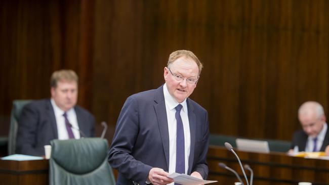 Tasmanian Parliament. Minister Roger Jaensch during amendments to the Major Projects bill.