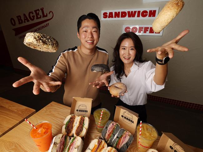 New O Bagel store opening . Owner Nick Tang with Jane Jeong chief operations officer in the Oasis shopping centre. Pic Annette Dew