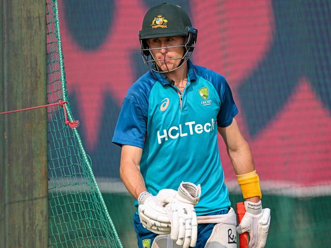 Australia's Marnus Labuschagne looks on during a practice session on the eve of their 2023 ICC Men's Cricket World Cup one-day international (ODI) final match against India at the Narendra Modi Stadium in Ahmedabad on November 18, 2023. (Photo by Punit PARANJPE / AFP) / -- IMAGE RESTRICTED TO EDITORIAL USE - STRICTLY NO COMMERCIAL USE --