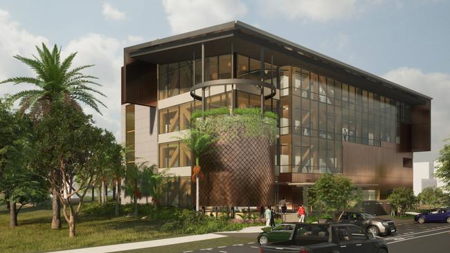 A rendered image of James Cook University’s vision for the Cairns Tropical Enterprise Centre. The state-of-the-art building will form part of the Far North Queensland Health Innovation Precinct alongside Cairns Hospital’s new 32-bed surgical centre on Charles Street, Cairns North. Picture: Supplied