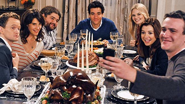 The How I Met Your Mother crew enjoying a Thanksgiving feast. Picture: Supplied