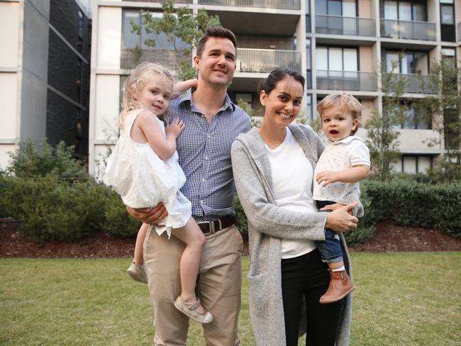 Matt and Stephanie Tuck with children Abby, and Rupert at their Lindfield rental unit which they decided to pay $100 a week more for because it has 3 bedrooms. Picture: Sam Ruttyn