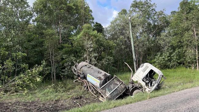 Lucky to be alive, the driver of a truck with rolled over on Tully Gorge Rd, Walter Hill, 5km west of Tully was taken to Tully Hospital ahead of paramedics and firefighters being alerted to the incident on Monday afternoon. Picture: Supplied