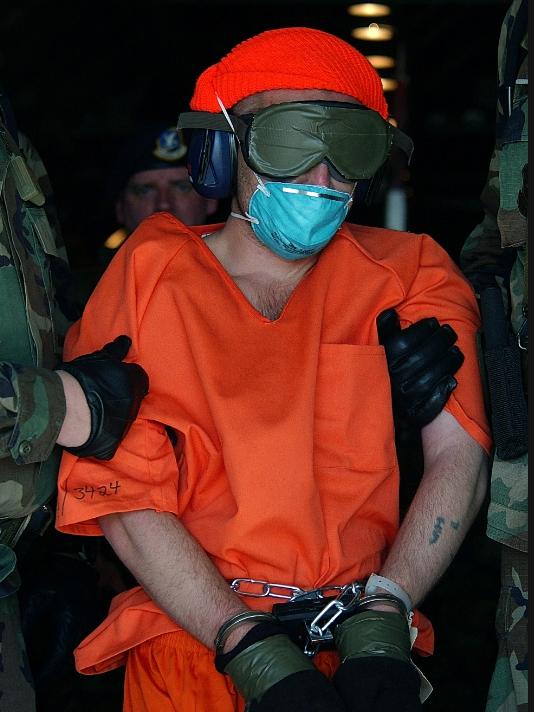 David Hicks is escorted into detention at Guantanamo Bay. Picture: File