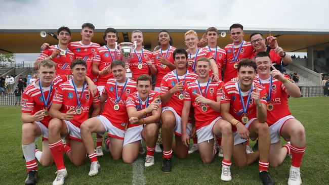 Illawarra South Coast Dragons celebrate win in the Laurie Daley SLE Cup Grand Final. Picture: Sue Graham