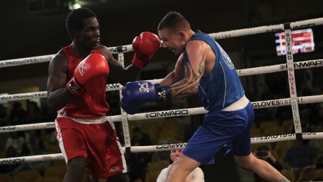 SA boxer Fred Zziwa (L) in action at the 2021 National Championships. Picture: Supplied, Craig Clifford Sportspics