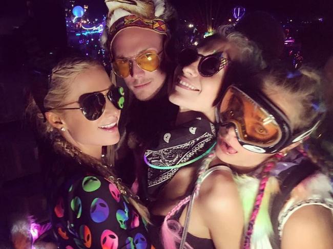 Paris Hilton, Baron Hilton, Poppy Delevingne and Cara Delevigne at the 2016 Burning Man Festival in the Black Rock Desert, Nevada. Picture: Instagram