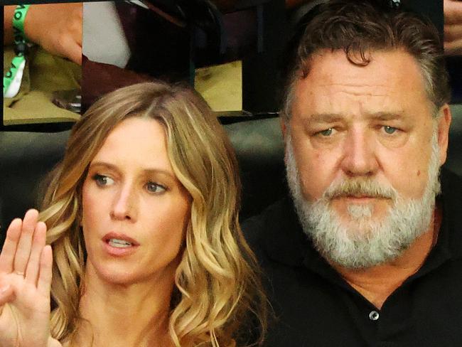 MELBOURNE, JANUARY 28, 2023: 2023 Australian Open tennis. Russell Crowe watches Aryna Sabalenka in action against Elena Rybakina during their womens singles final on Rod Laver Arena. Picture: Mark Stewart