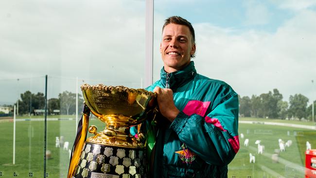 Jack Hayes with the SANFL premiership cup. Picture: The Advertiser/Morgan Sette