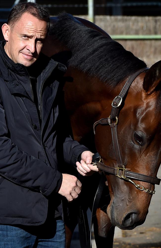 Trainer Chris Waller with Preferment. Picture: Jay Town