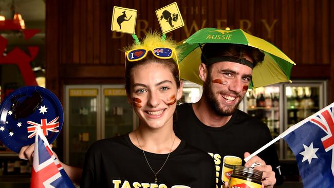 Storm McInerney and Lochlan Whyte are set for the vegemite licking competition at the Brewery. Picture: Evan Morgan