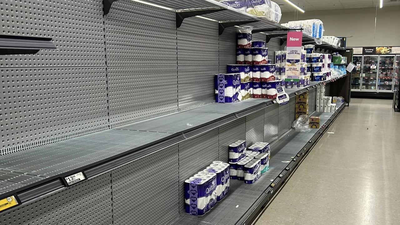 Supermarket shelves are being emptied in southeast Queensland and northern NSW in scenes reminiscent of Covid times. Picture: Glenno Hargs.