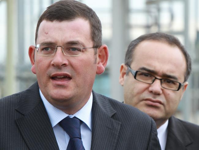 The Leader of the Opposition Daniel Andrews, MP Adem Domyurek and Mp Tim Pallas doorstop at the Port of Geelong.