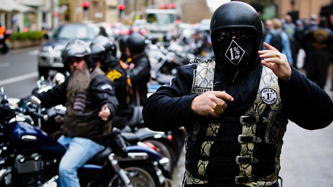 Members of various NSW motorcycle clubs ride on State Parliament in Sydney to protest the proposed anti-bikie laws.