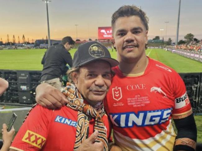 Ewan McGrady with nephew Brayden who scored his with his first touch on debut for the Dolphins.