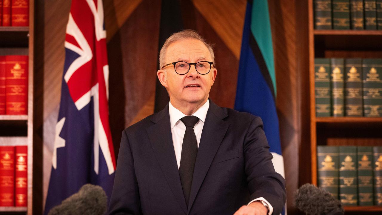 Mr Albanese addressed Australia on Monday night, following the death of Pope Francis. Picture: Mark Stewart/ NewsWire