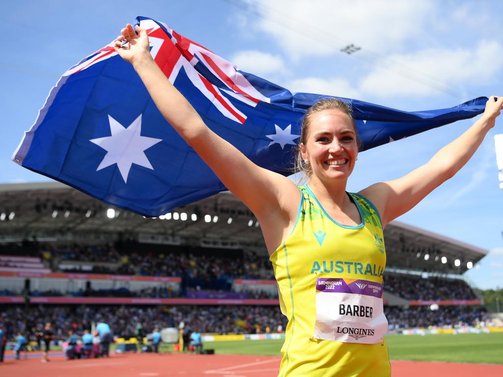 Kelsey-Lee Barber wins gold in the javelin. Picture: Shaun Botterill/Getty Images