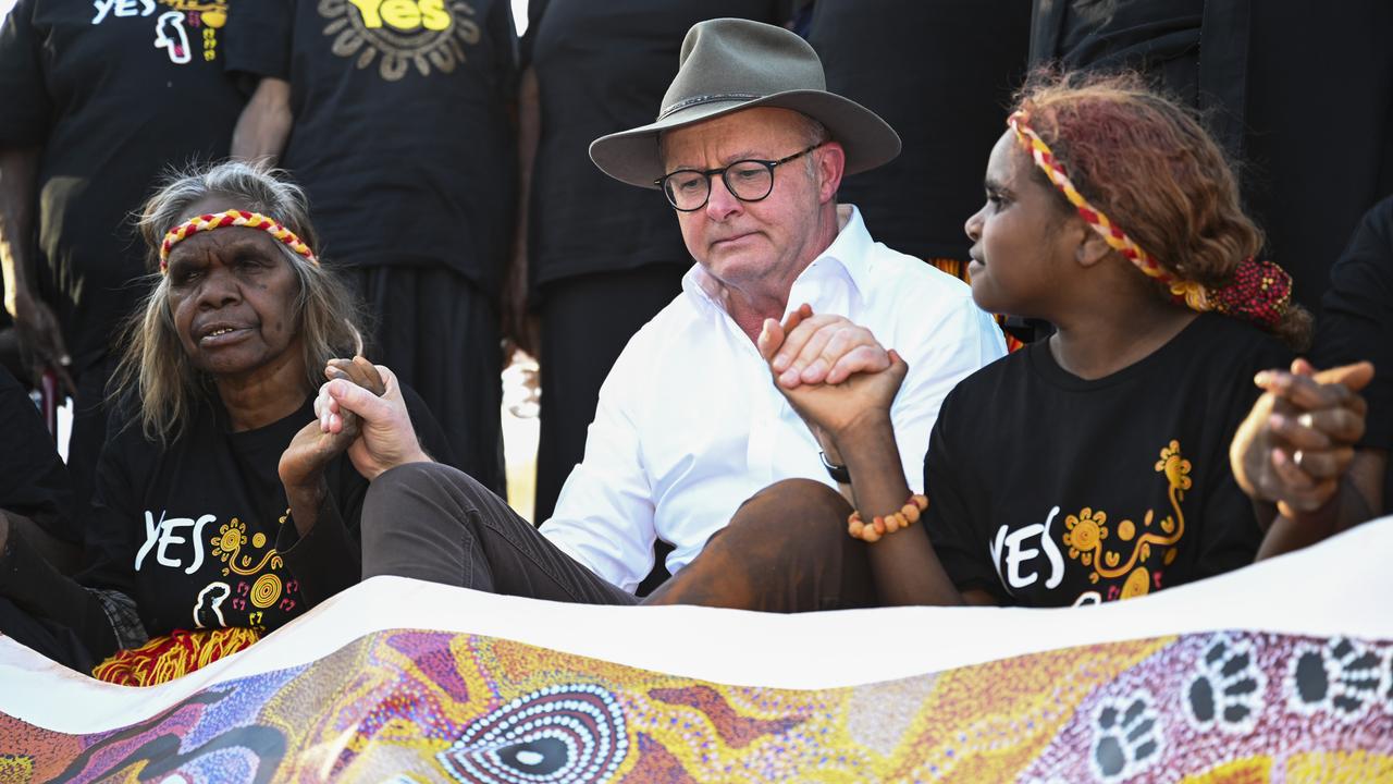 Anthony Albanese visiting Uluru ahead of the referendum. Picture: NCA NewsWire / Martin Ollman