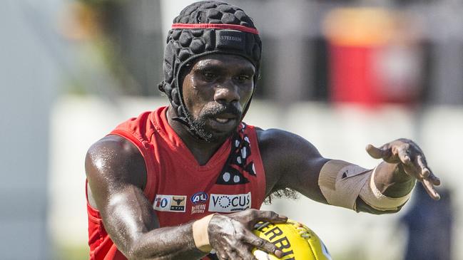 Harley Puruntatameri was a prime mover in the Tiwi Bombers’ win over Wanderers. Picture: Glenn campbell