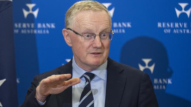 Governor of the Reserve Bank of Australia Philip Lowe at a press conference after the May 3 cash rate rise. Picture: Getty Images