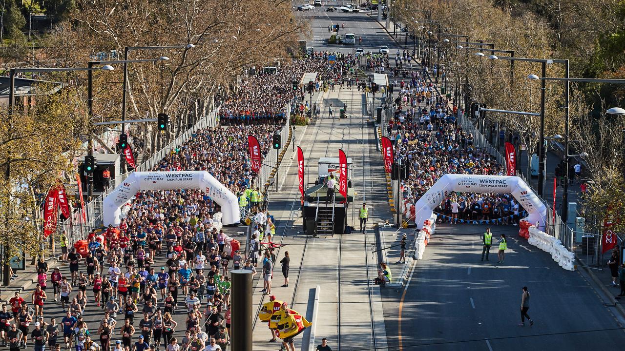 The start of the 12km City to Bay run in Adelaide, Sunday, Sept. 15, 2019. Picture: MATT LOXTON