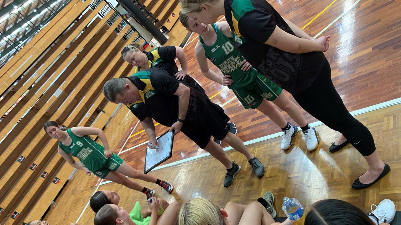 The Ipswich Force under-16 girls basketball team coached by Terry Lindeberg that won the Division 2 bronze medal at the Queensland championships.