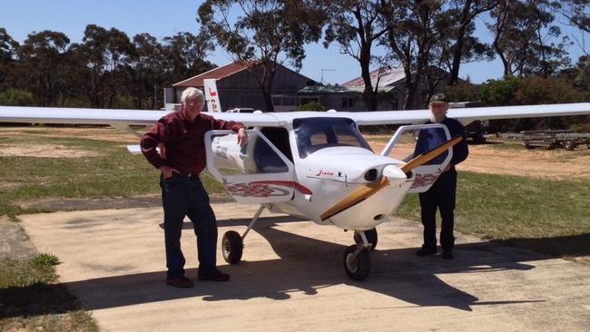 Former leaseholder of the airfield, the late Rod Hay, with Blue Mountains Aviators Club president Fred Taylor. Club members have operated private and commercial aircraft from Katoomba Airfield since it opened.