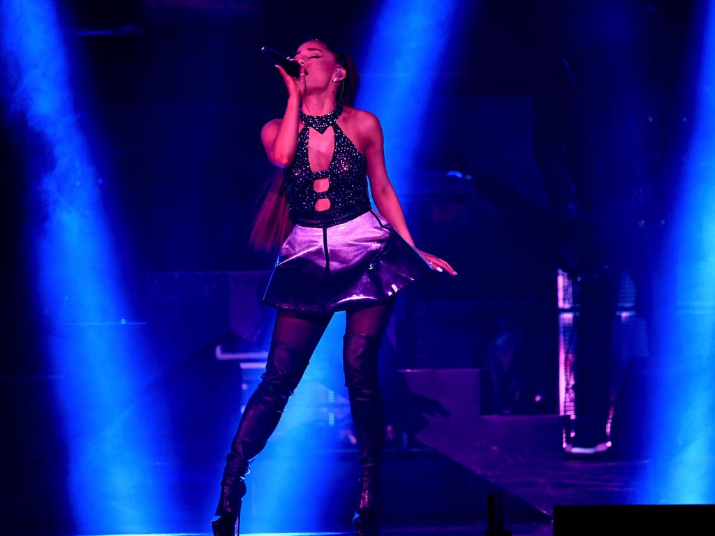 The star belts out a tune at California Stadium on June 2, 2018 in Los Angeles, California. Picture: Getty Images