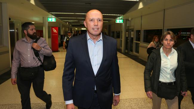 Peter Dutton returns to Brisbane after losing his challenge for PM on Friday. Picture: AAP