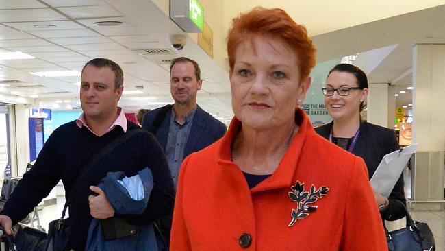 Pictured, Pauline Hanson, an Australian senator arrives at Heathrow Airport from Australia. picture David Dyson