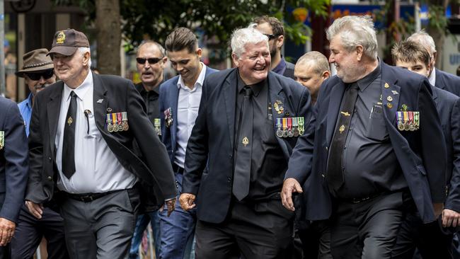 A large turnout came to watch the ANZAC Day parade through Brisbane city. Picture: NCA NewsWire / Matthew Poon
