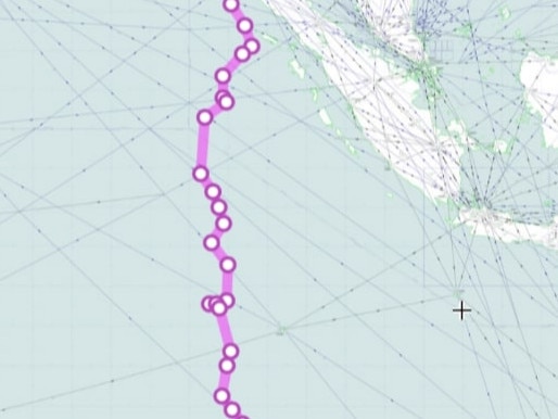 Estimated MH370 flight path, with the island of Sumatra in the top right. Picture: Supplied