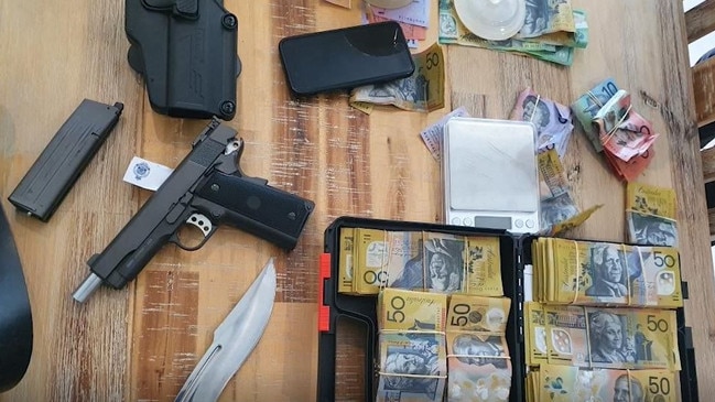 Police found drugs, weapons and cash during raids on bikies across the Mackay region.