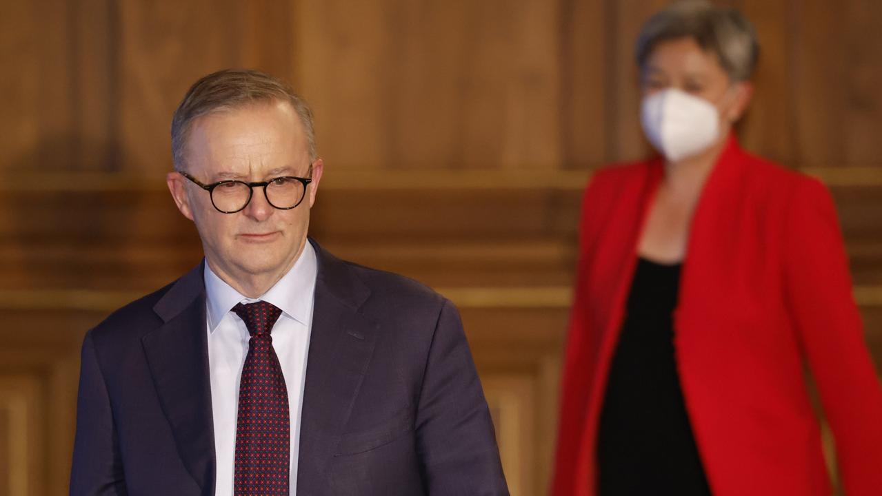 Prime Minister Anthony Albanese and Foreign Minister Penny Wong have been accused of political doublespeak. Picture: Pool/Getty Images