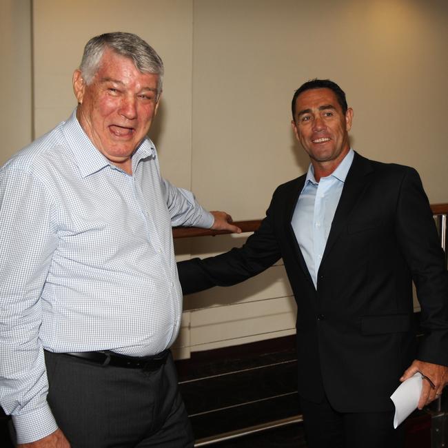 (L-R) Wayne Beavis with former Cronulla Sharks coach Shane Flanagan.